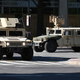 Military trucks deploy throughout downtown DC on June 1, 2020.
